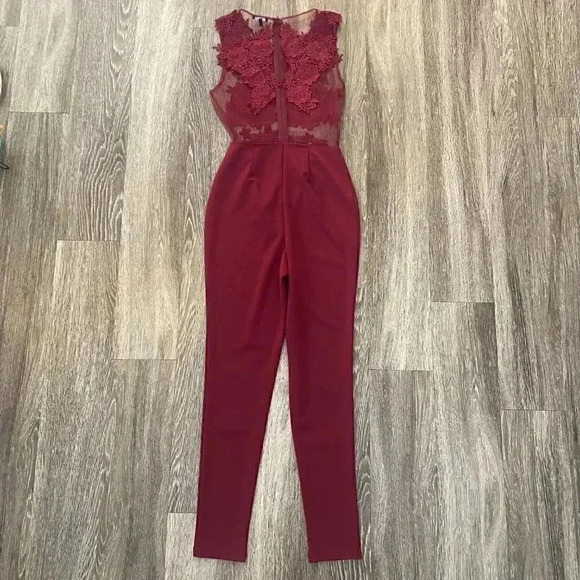 Womens Iris Burgundy Lace Top Jumpsuit - S - Picture 6 of 10